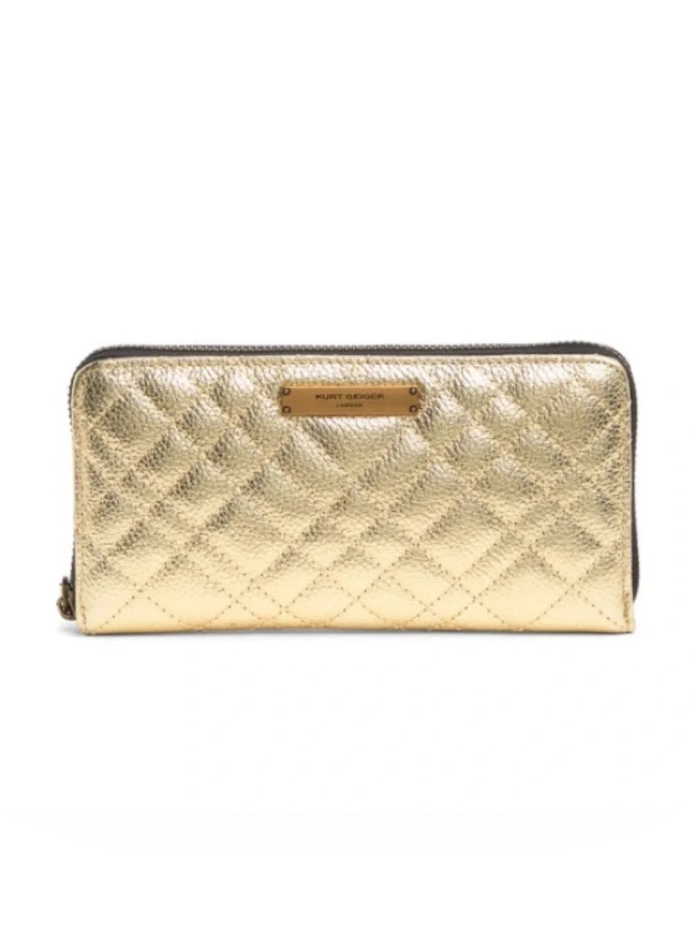 Kurt Geiger Quilted Leather Zip Around Wallet in Metallic Gold